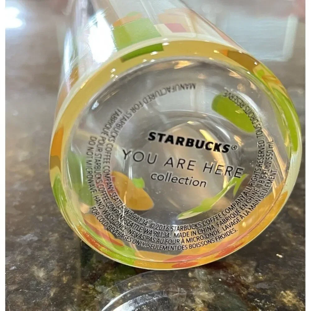 Starbucks Orlando Tall Glass Bottle W Lid You Are Here Collection Tumbler Cold